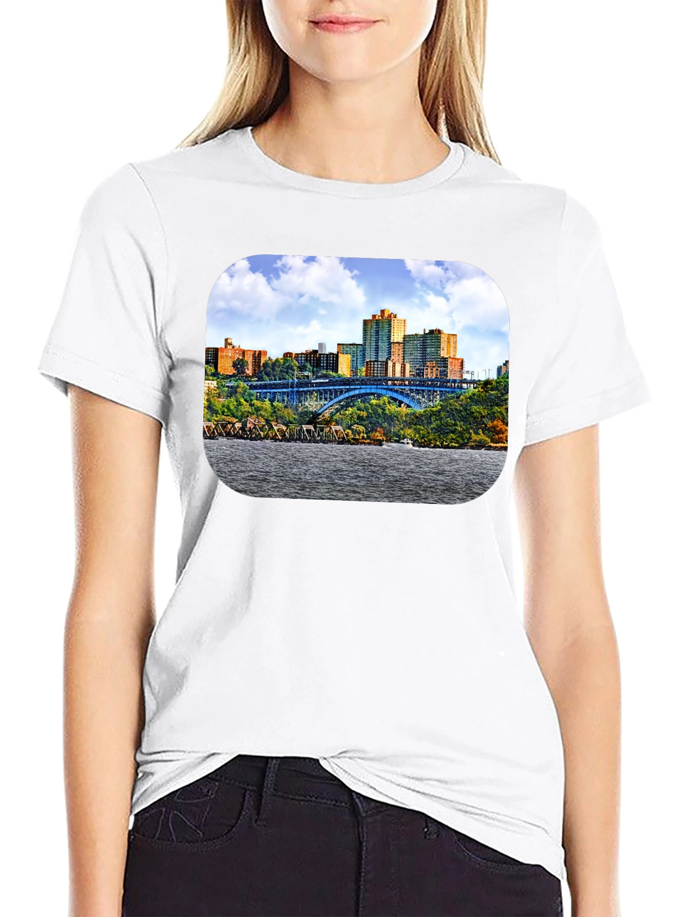 Cityscape Bridge Graphic Tee - Mens Black T-Shirt