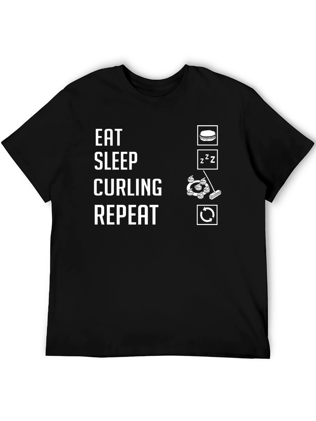 Eat Sleep Curling Repeat Black T-Shirt