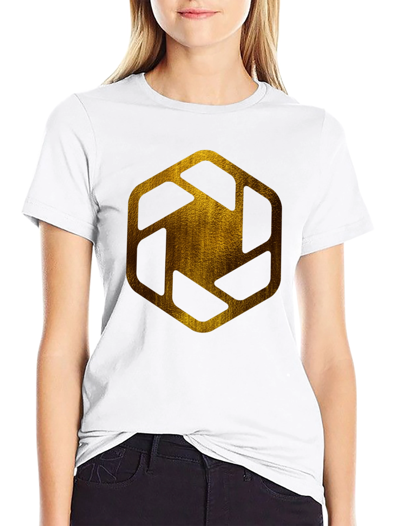 Golden Hexagon Graphic Tee - Modern Streetwear Style