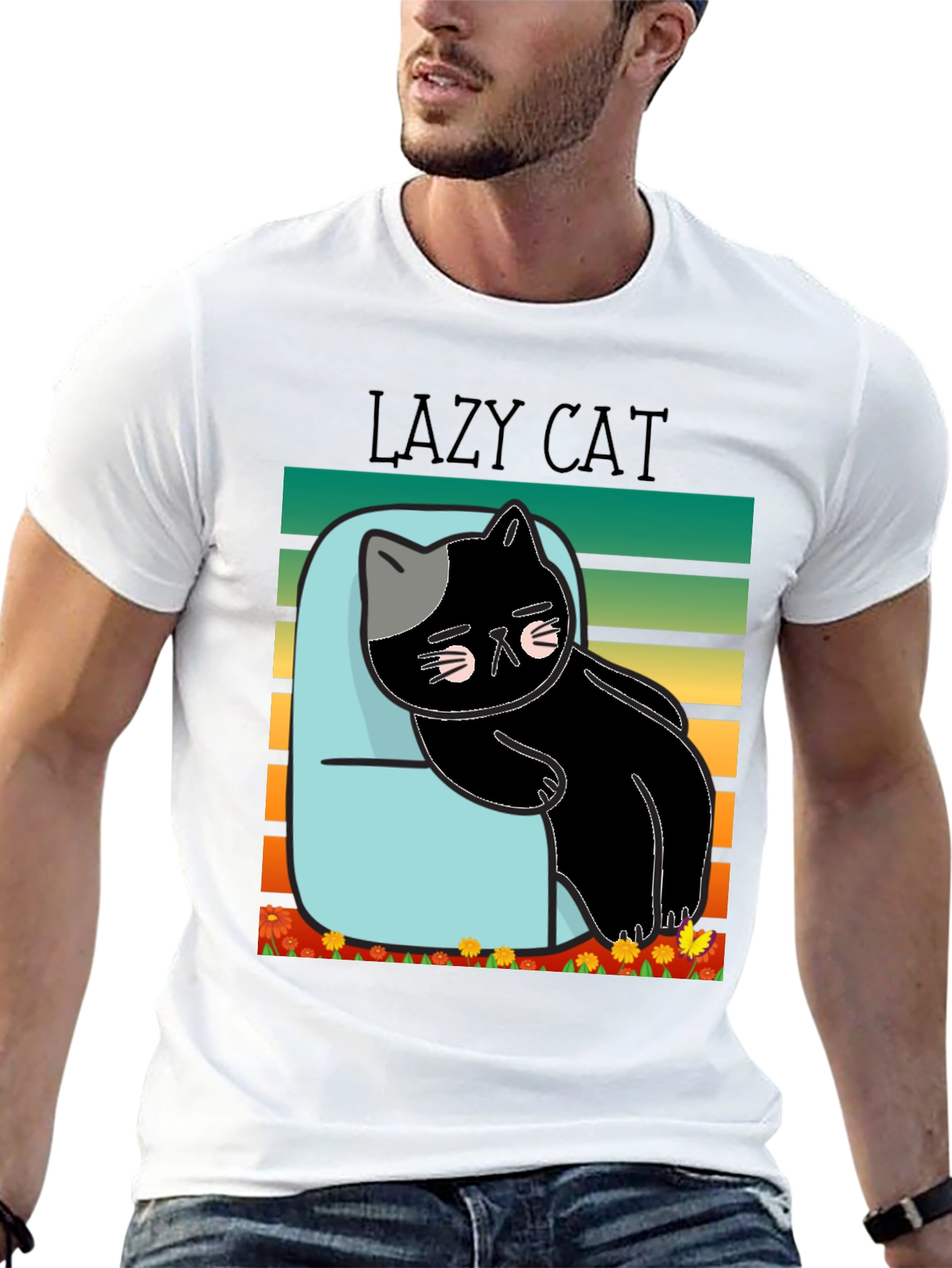 Lazy Cat T-Shirt - Black Cotton Tee