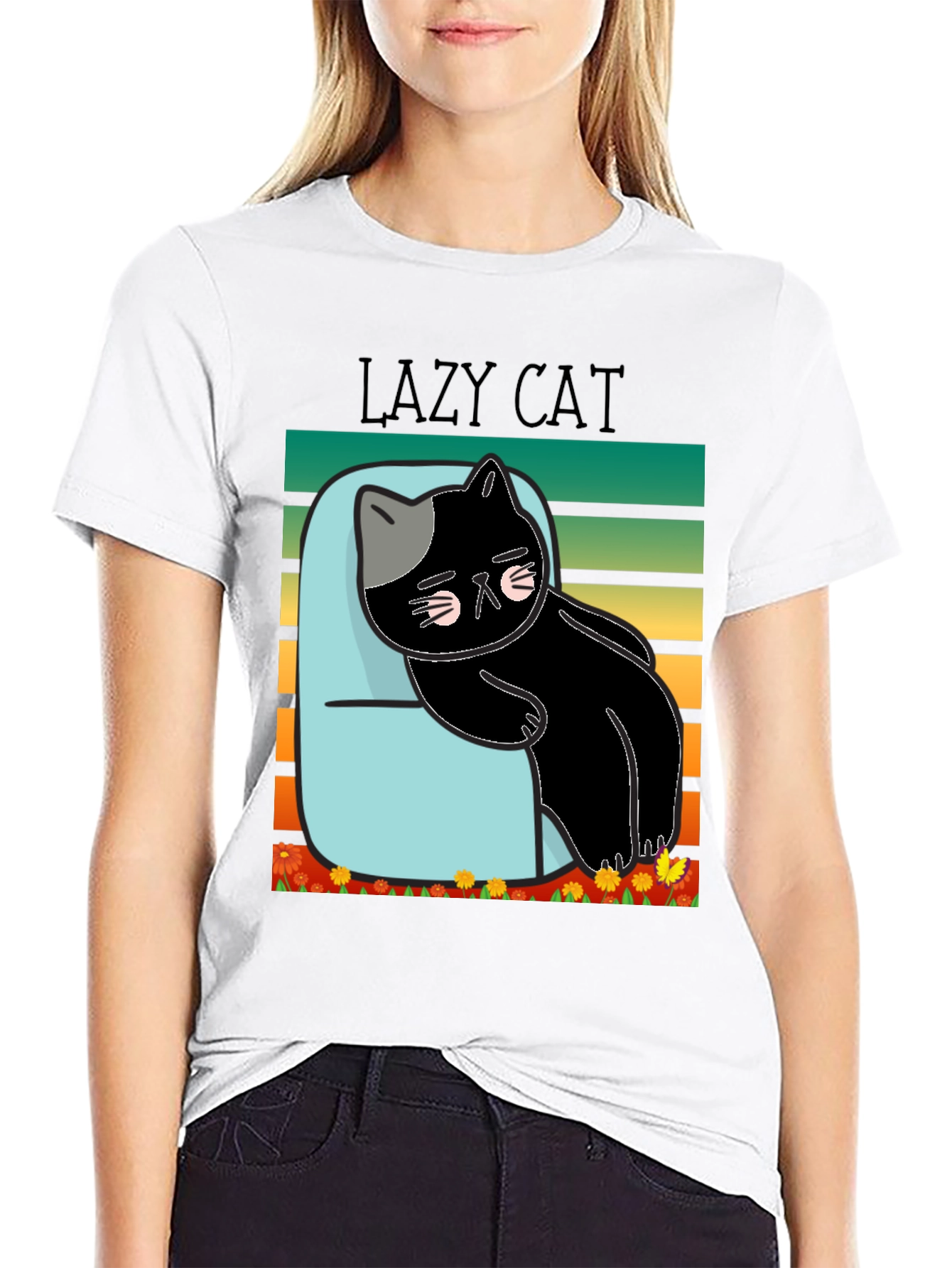 Lazy Cat T-Shirt - Black Cotton Tee
