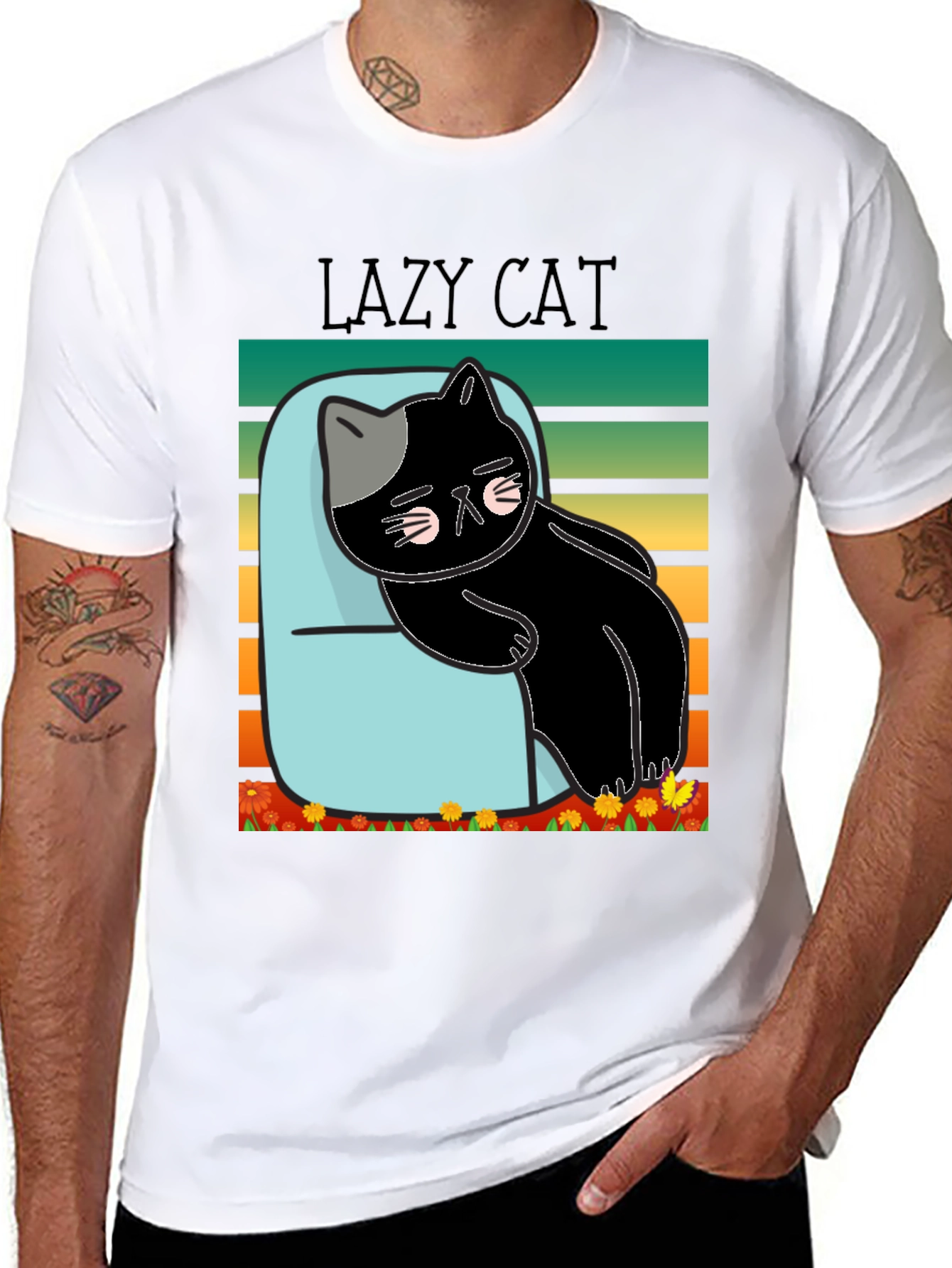 Lazy Cat T-Shirt - Black Cotton Tee