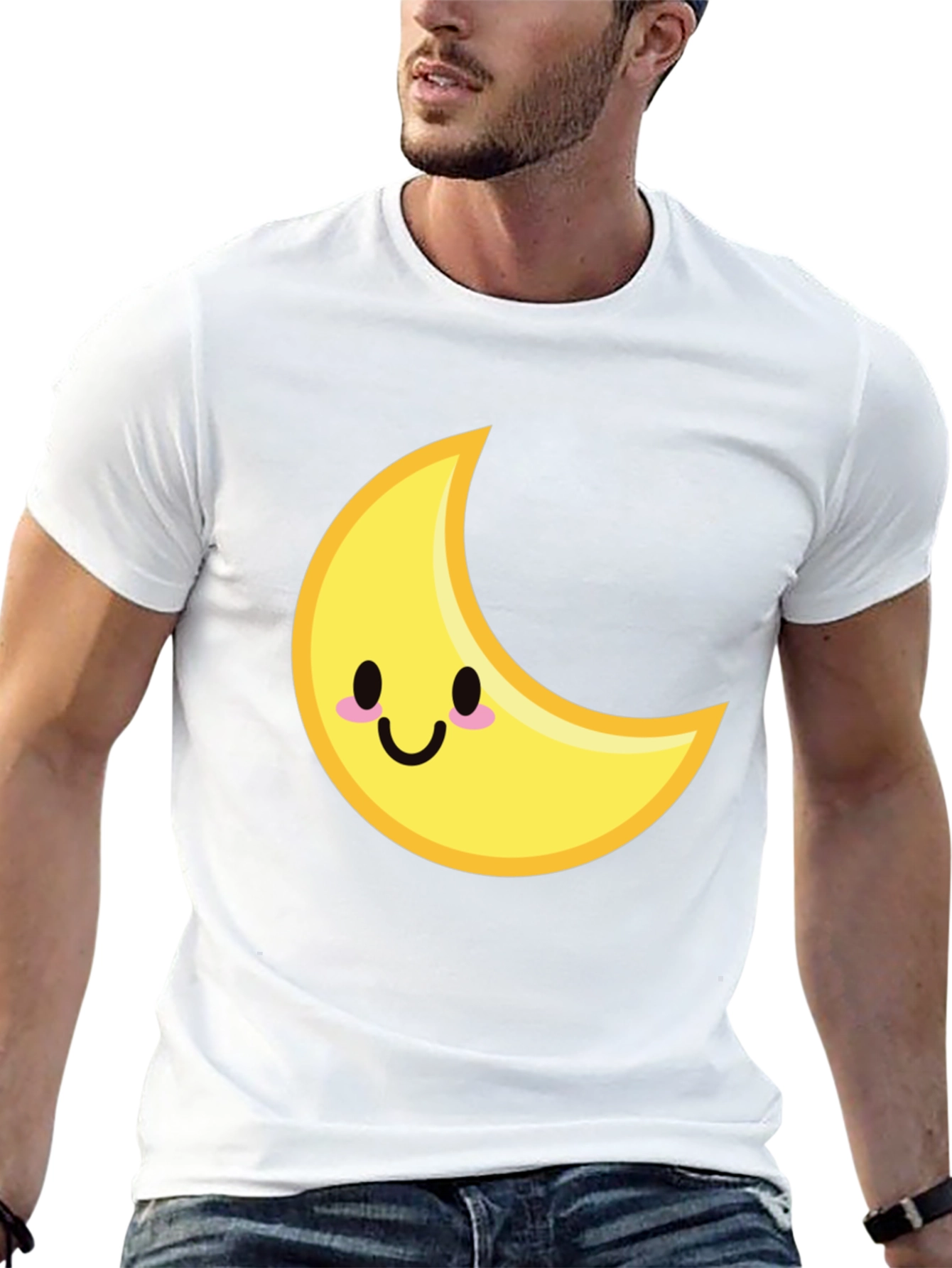 Cute Crescent Moon Graphic Tee - Black Cotton T-Shirt