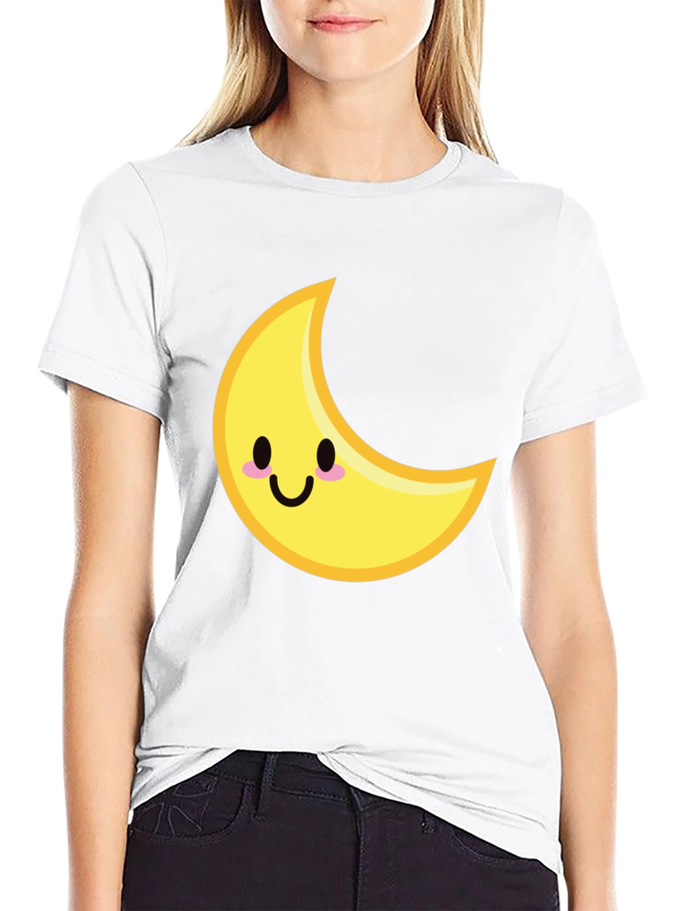 Cute Crescent Moon Graphic Tee - Black Cotton T-Shirt