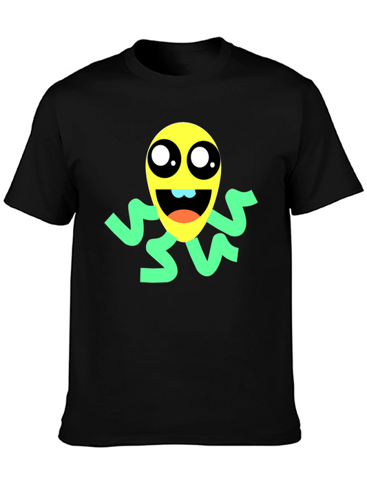 Fun Cartoon Graphic Tee - Black Cotton Blend