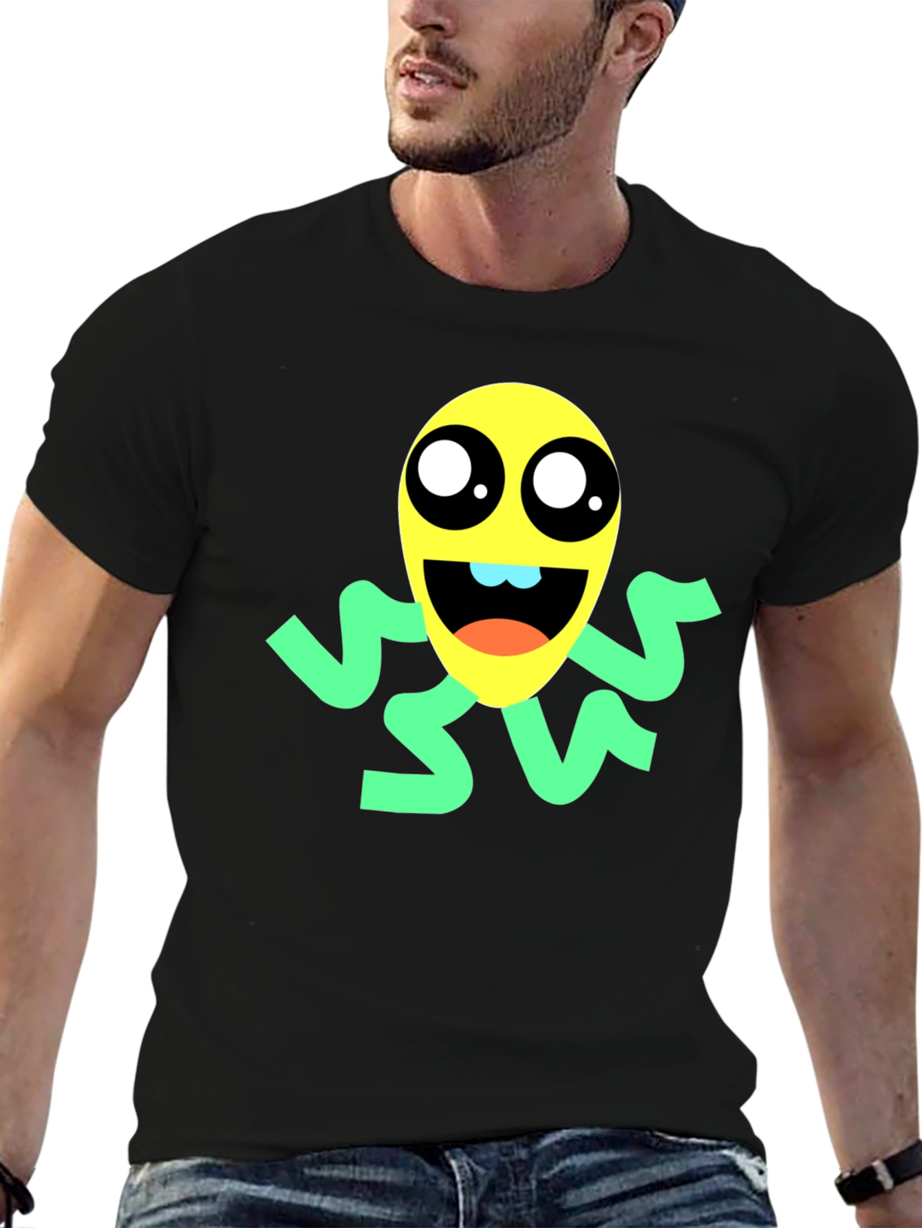 Fun Cartoon Graphic Tee - Black Cotton Blend
