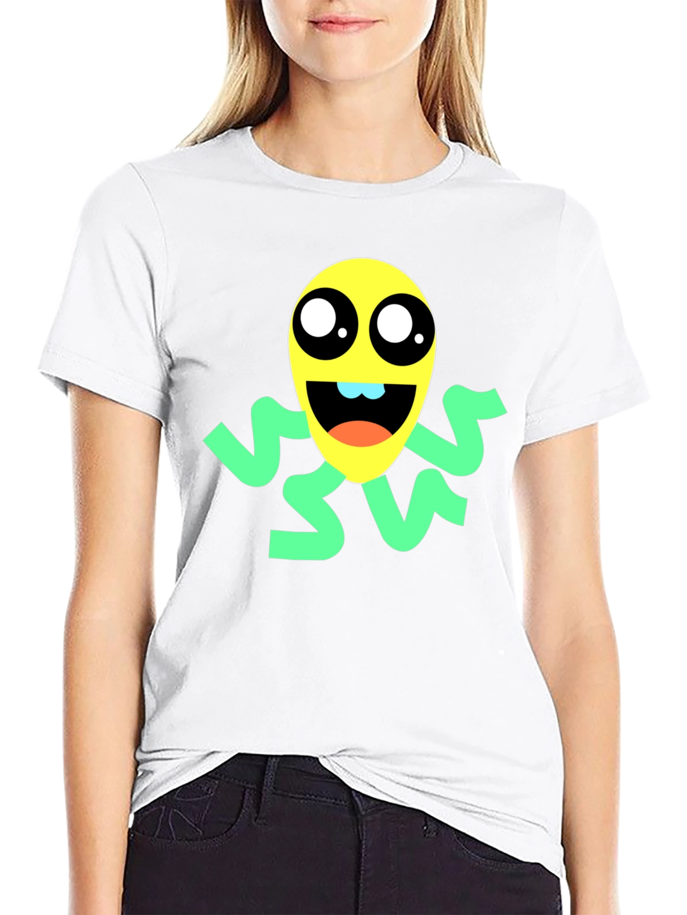 Fun Cartoon Graphic Tee - Black Cotton Blend