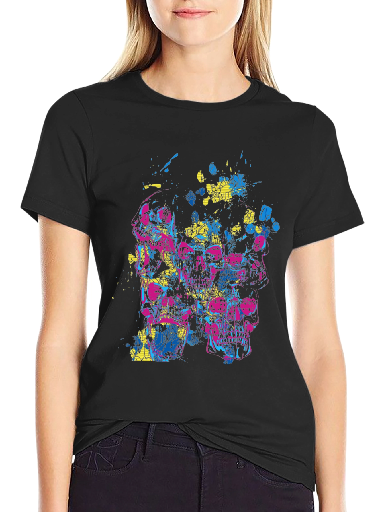Skull Graphic Print Black Crew Neck Tee