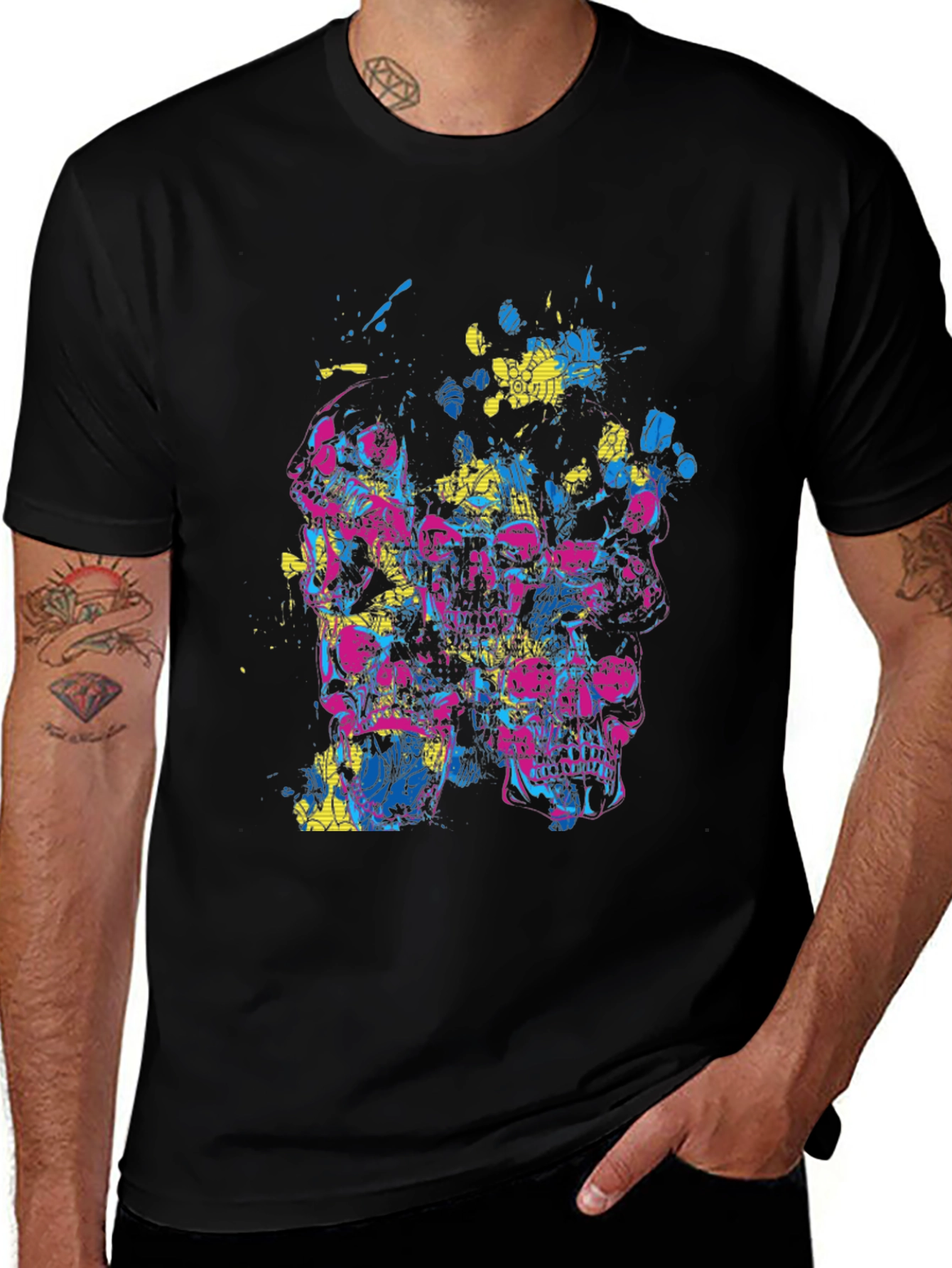 Skull Graphic Print Black Crew Neck Tee
