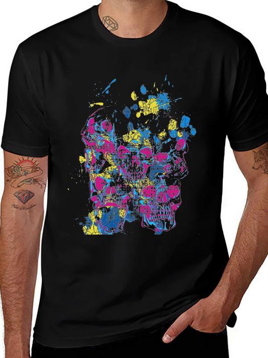 Skull Graphic Print Black Crew Neck Tee