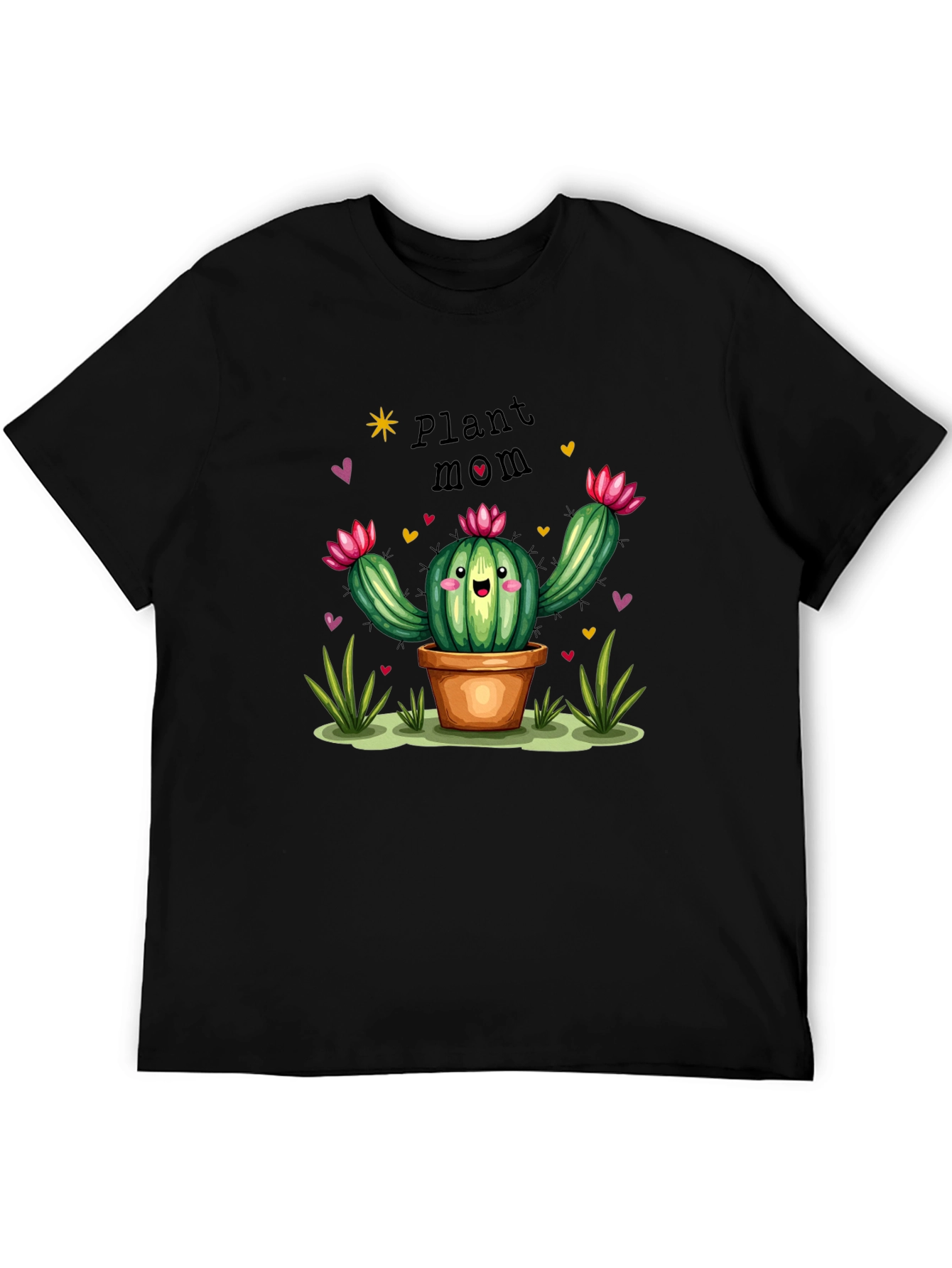 Plant Mom Cactus Graphic Tee - Black