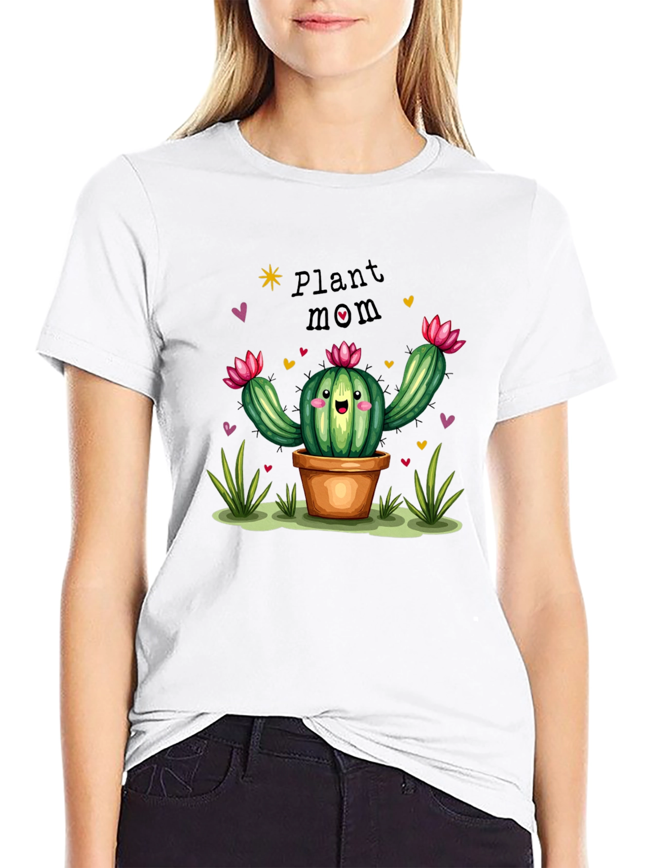 Plant Mom Cactus Graphic Tee - Black