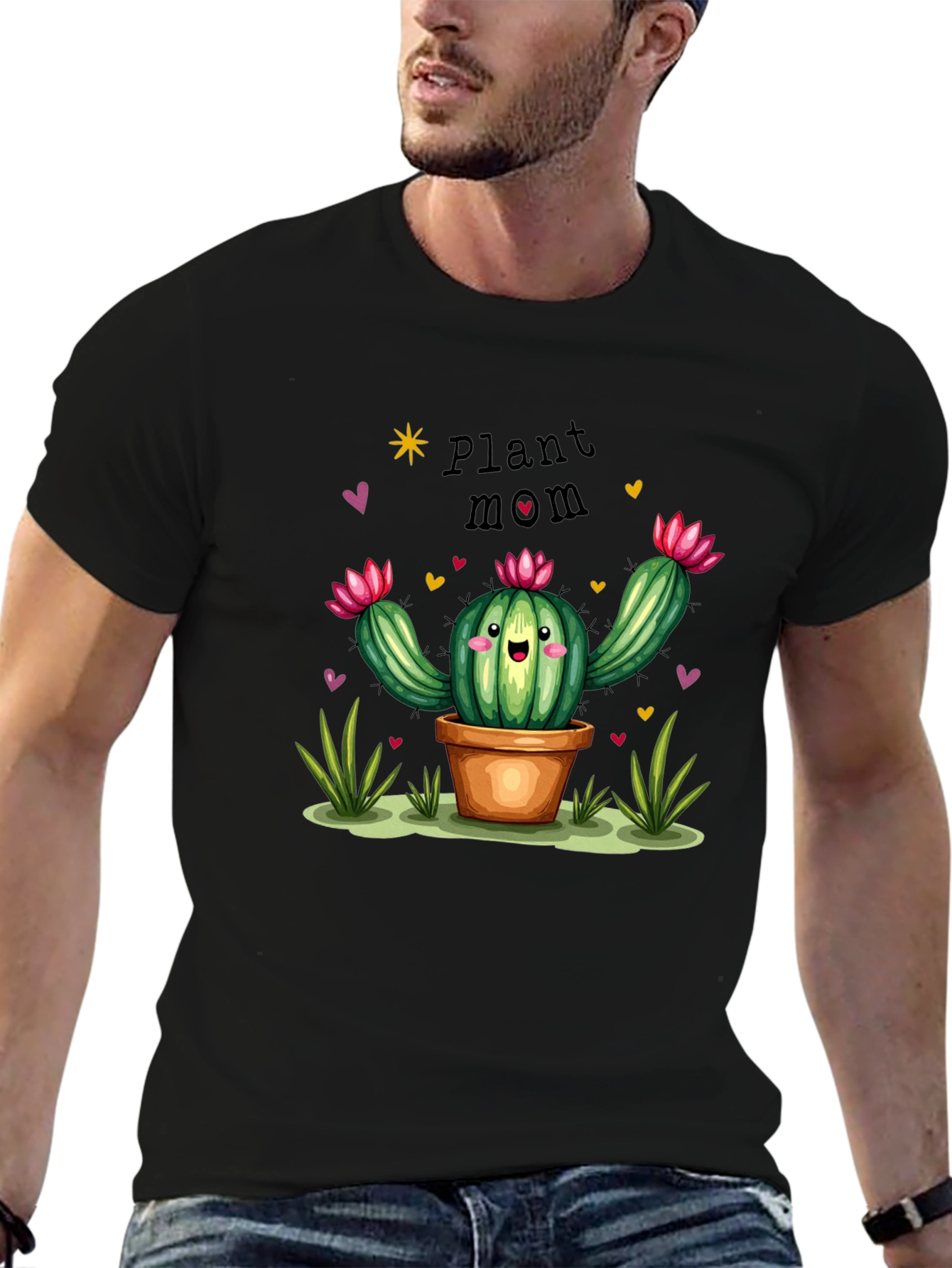 Plant Mom Cactus Graphic Tee - Black