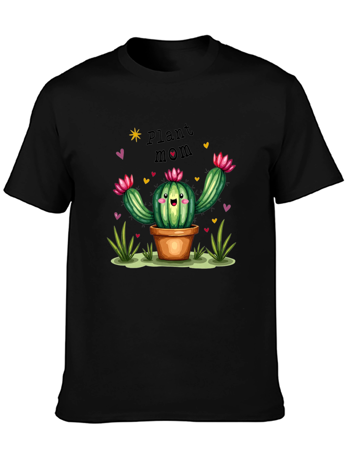 Plant Mom Cactus Graphic Tee - Black