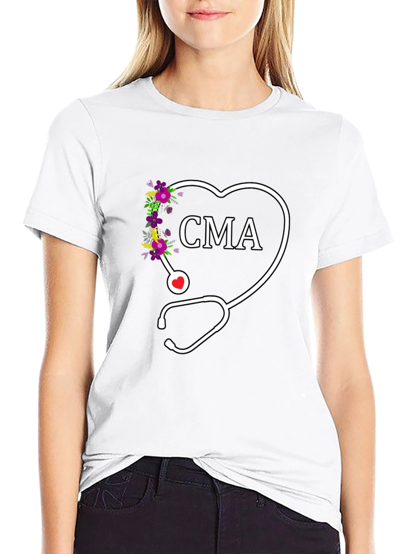 CMA Floral Heart Stethoscope Graphic Tee
