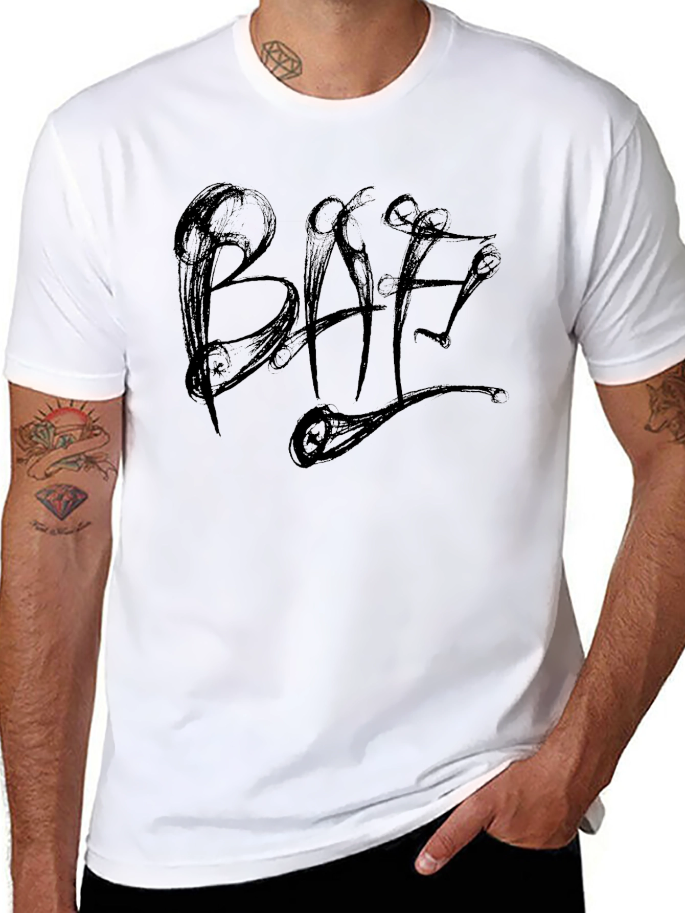 Black Graphic Tee - Abstract Lettering Design