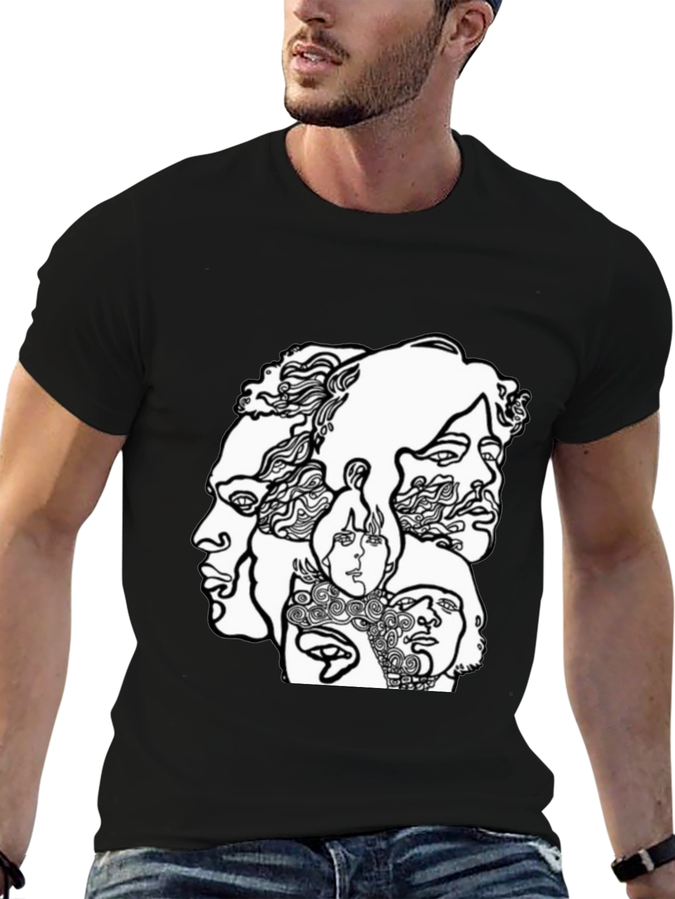 Abstract Faces Graphic Black T-Shirt