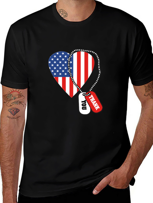 Patriotic Heart T-Shirt with Military Dog Tags