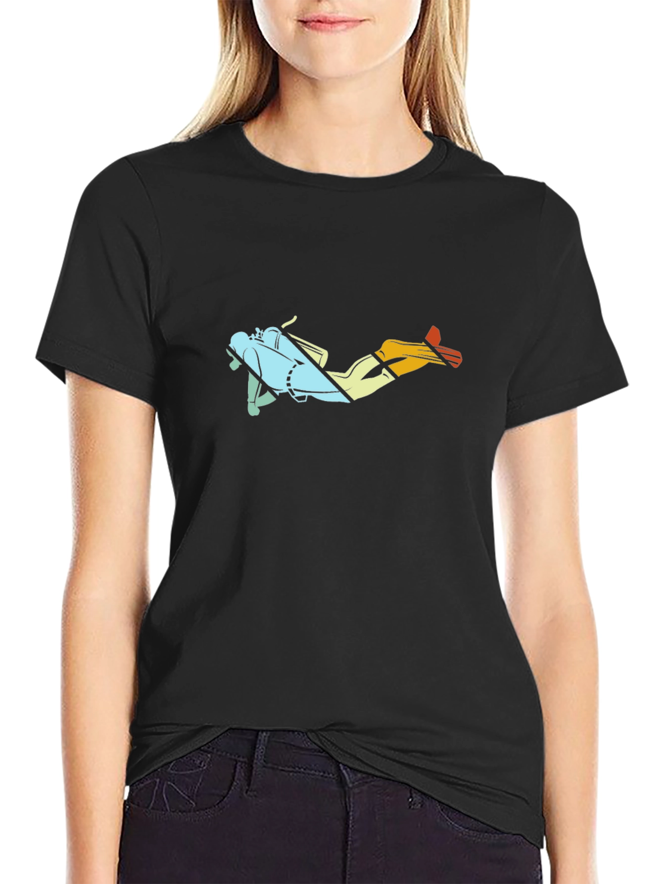 Retro Diver Graphic T-Shirt - Black
