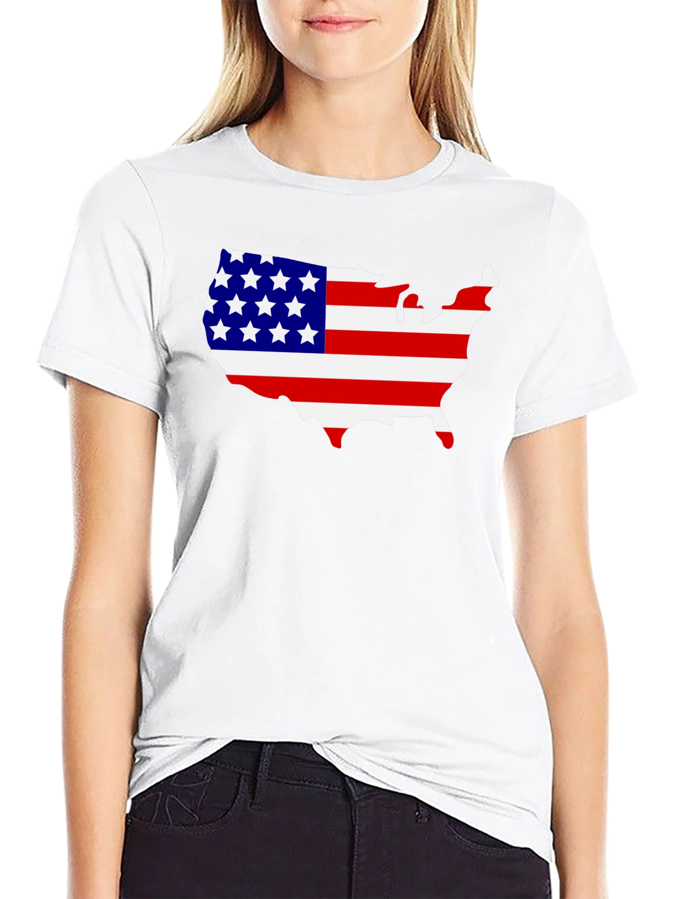 USA Flag Map Graphic Tee - Patriotic Black T-Shirt