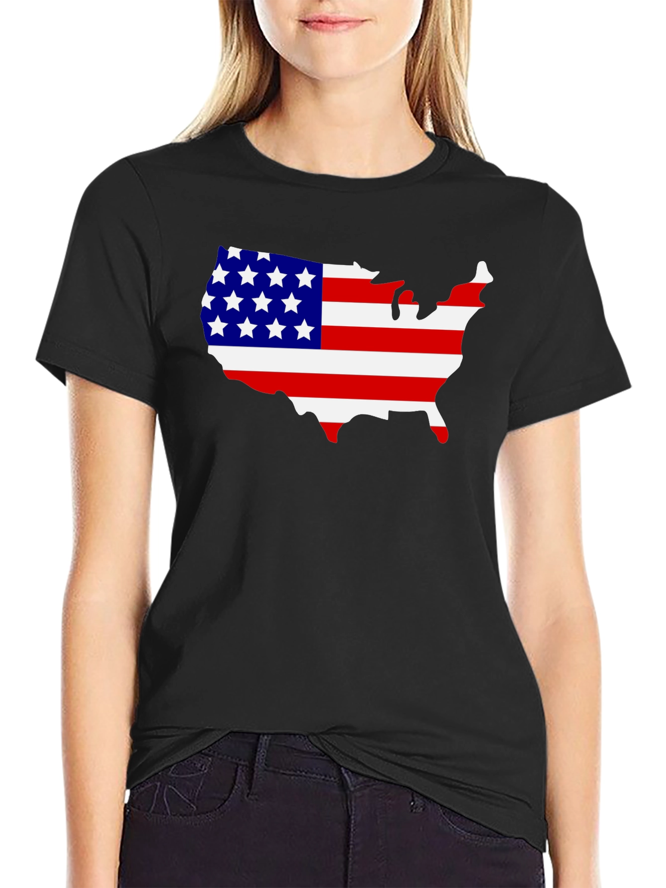 USA Flag Map Graphic Tee - Patriotic Black T-Shirt