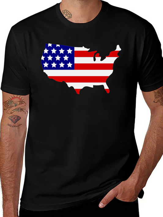 USA Flag Map Graphic Tee - Patriotic Black T-Shirt