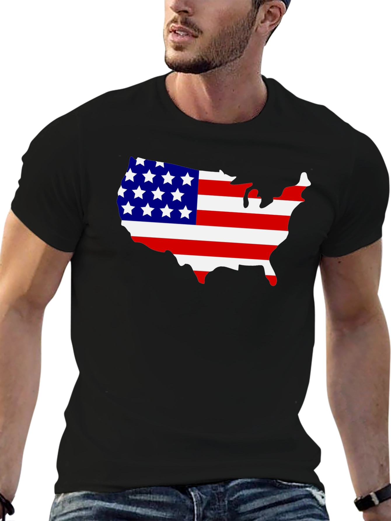 USA Flag Map Graphic Tee - Patriotic Black T-Shirt