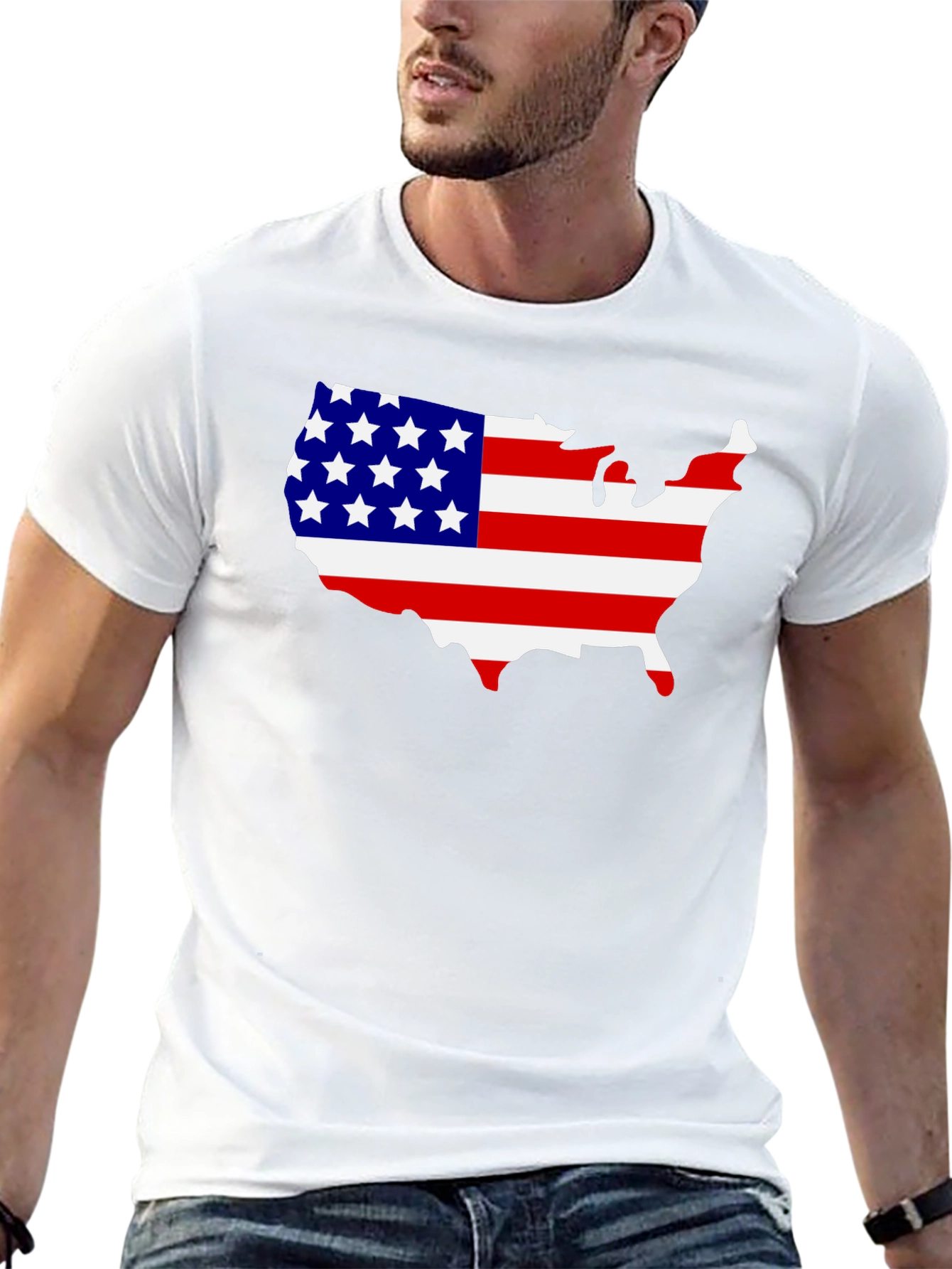 USA Flag Map Graphic Tee - Patriotic Black T-Shirt