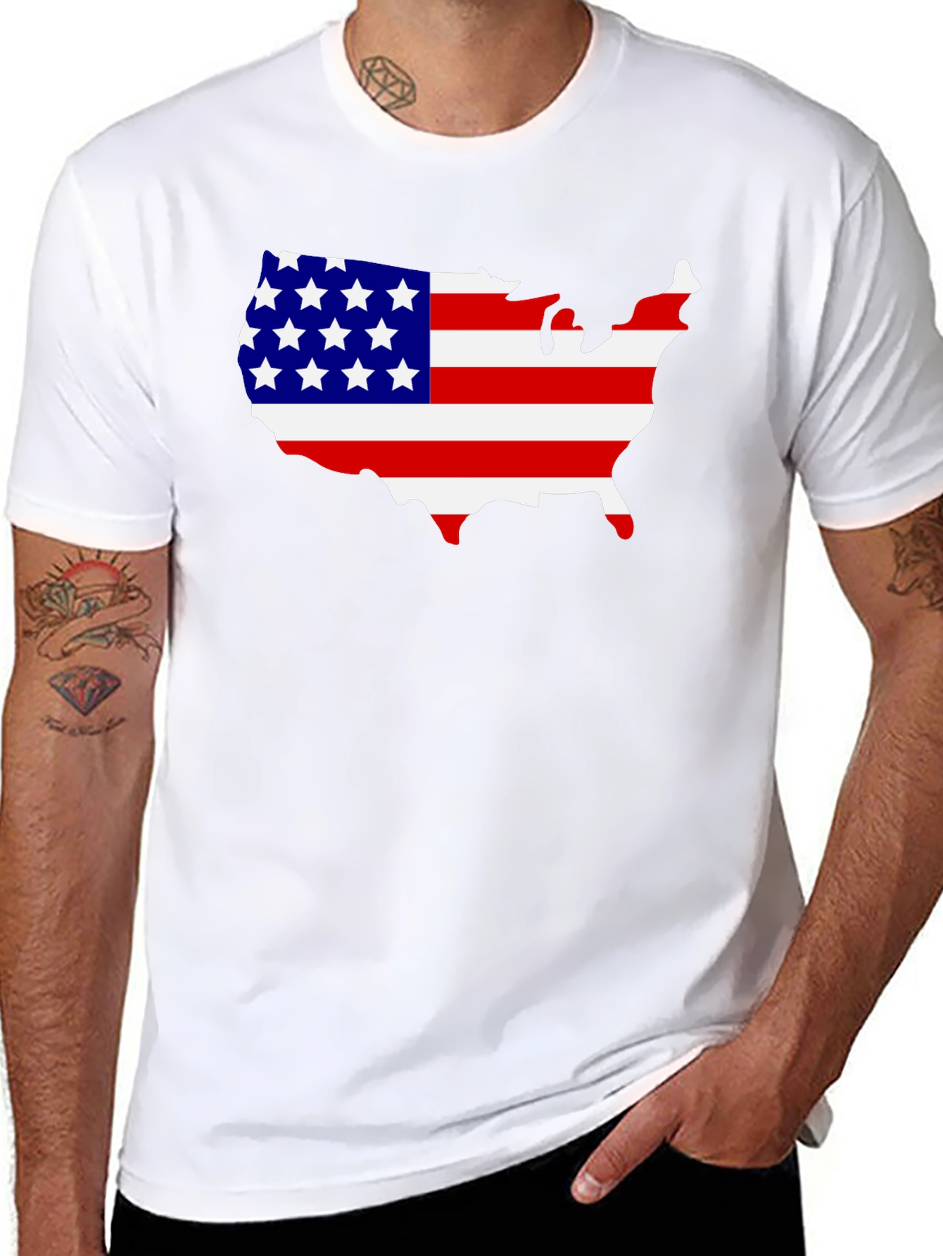 USA Flag Map Graphic Tee - Patriotic Black T-Shirt
