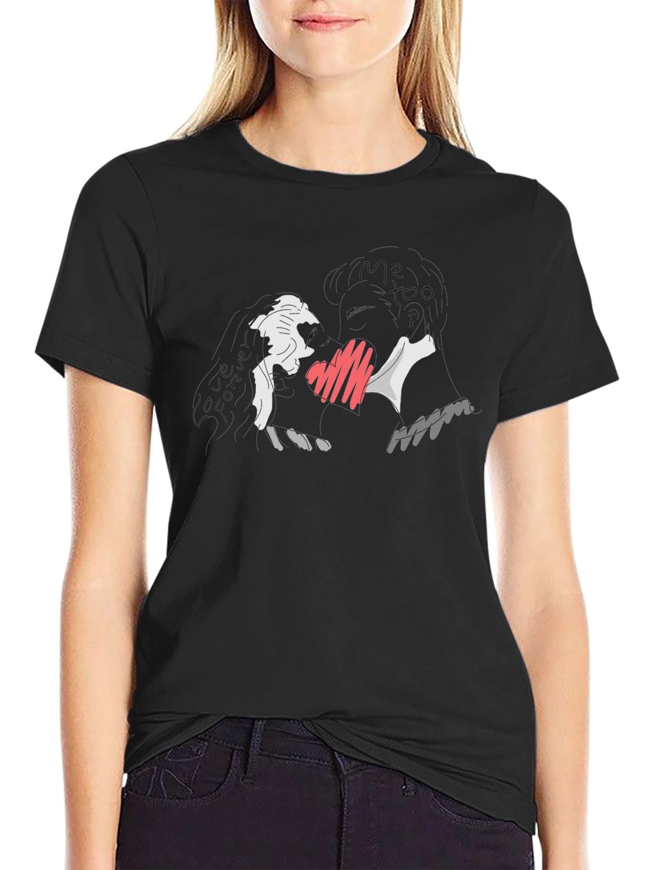 Abstract Heart Graphic Black T-Shirt