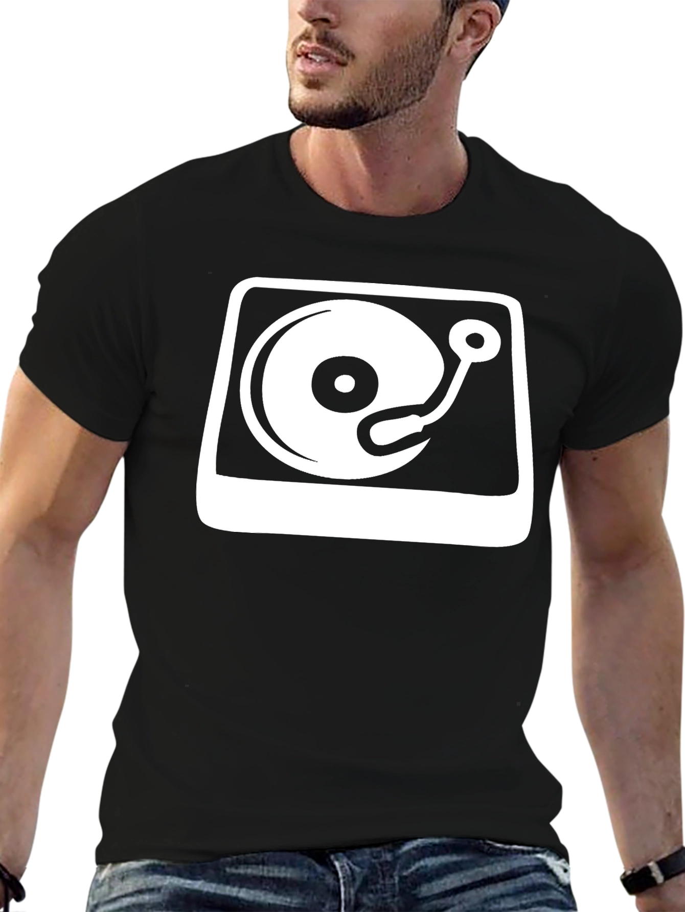 DJ Turntable Graphic Tee - Black Cotton Blend