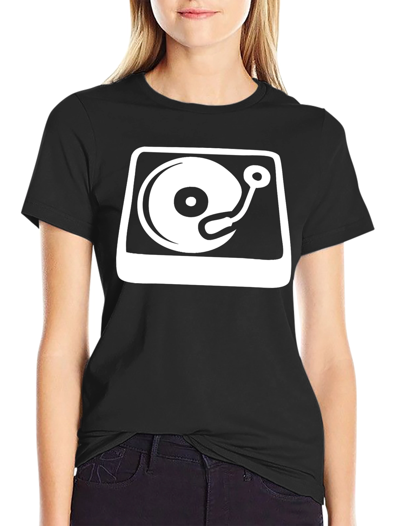 DJ Turntable Graphic Tee - Black Cotton Blend