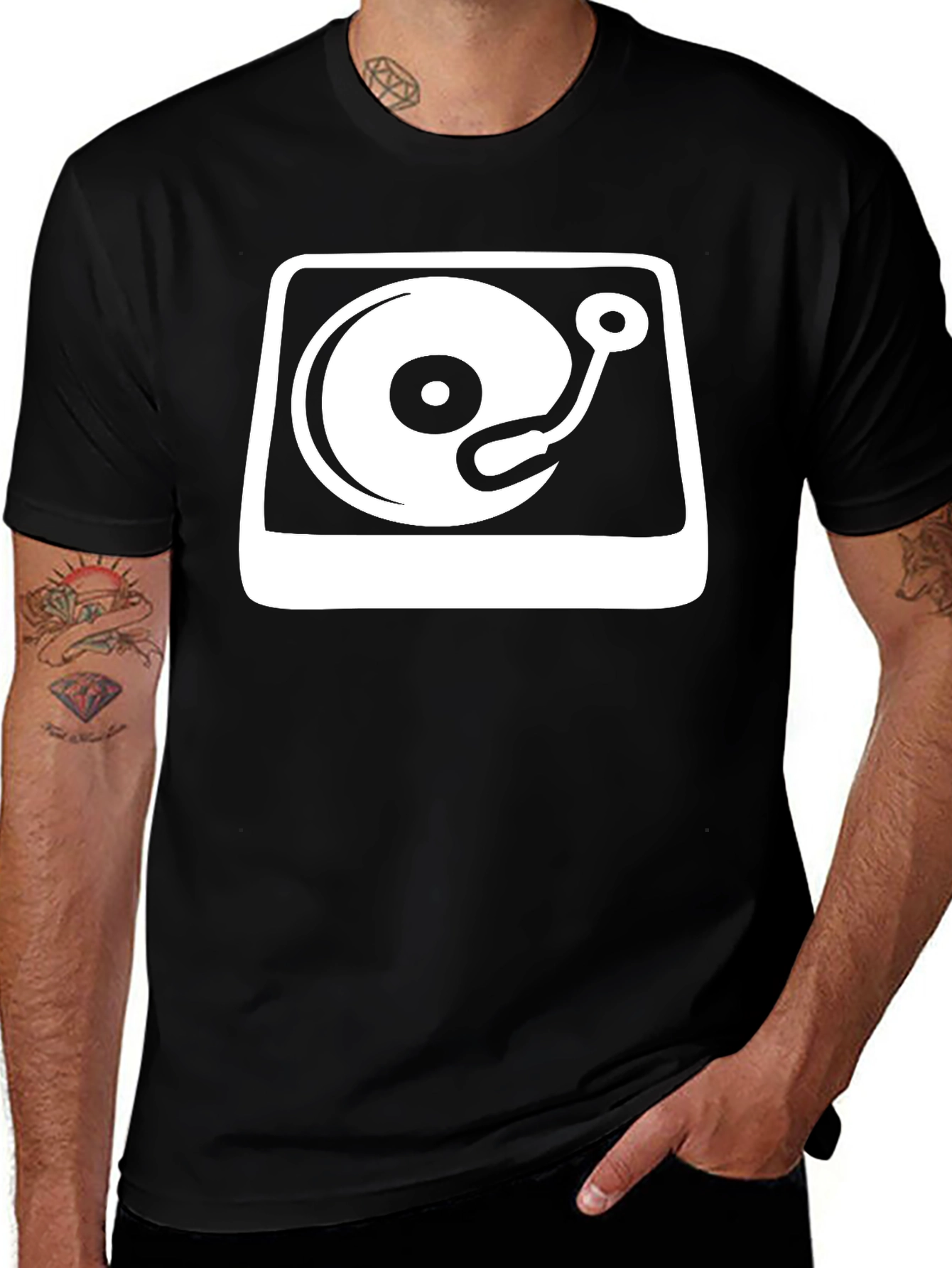 DJ Turntable Graphic Tee - Black Cotton Blend