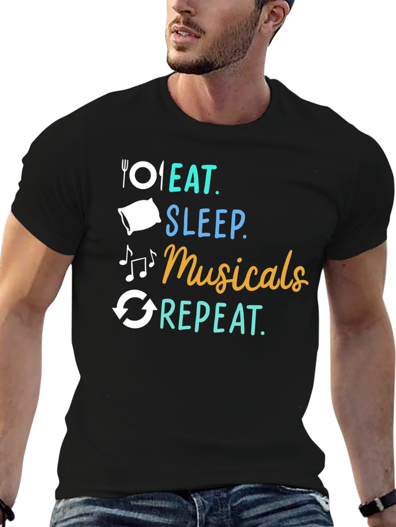 Eat Sleep Musicals Repeat Black T-Shirt