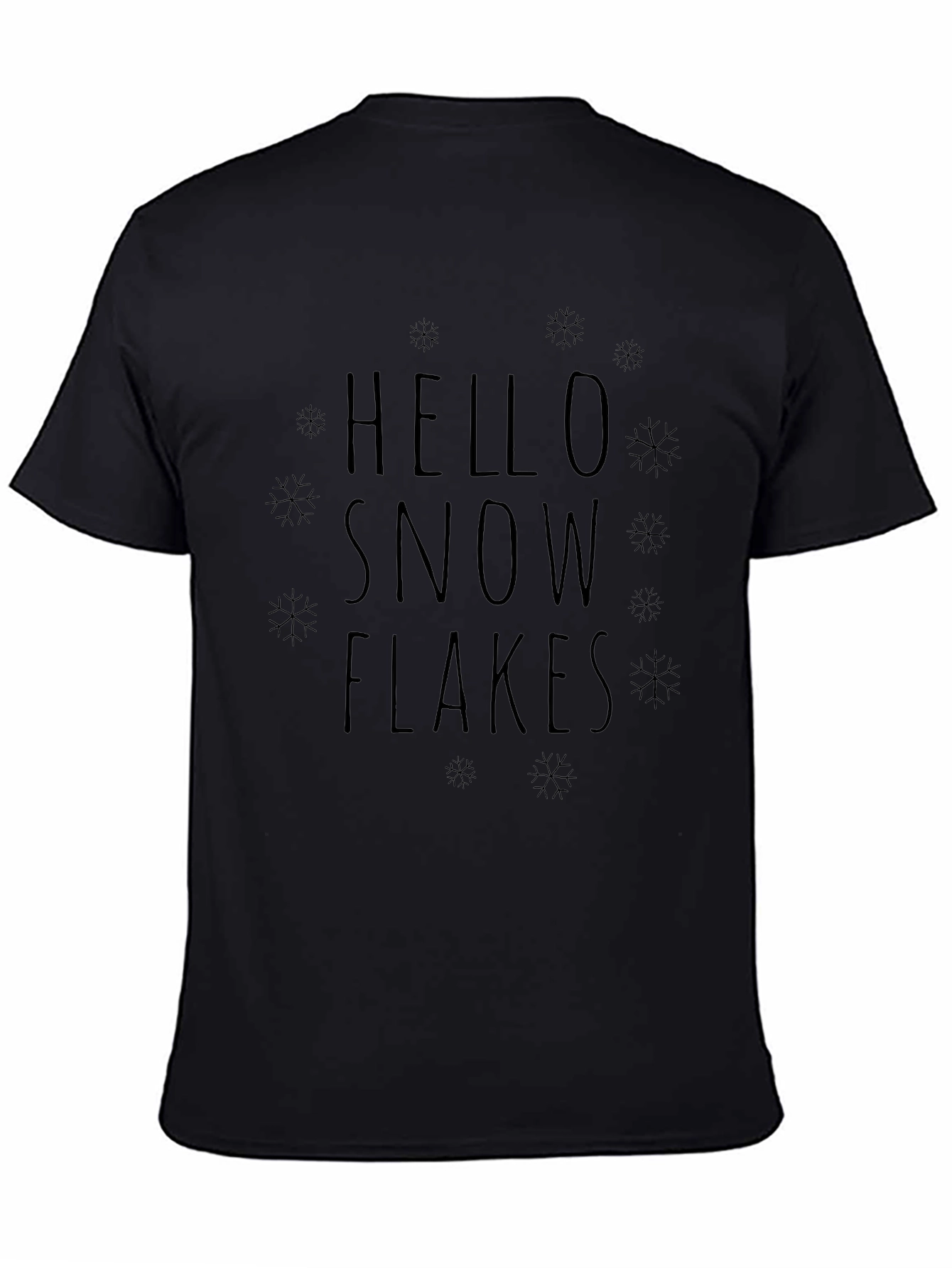 Hello Snowflakes Graphic Tee - Black Cotton Blend