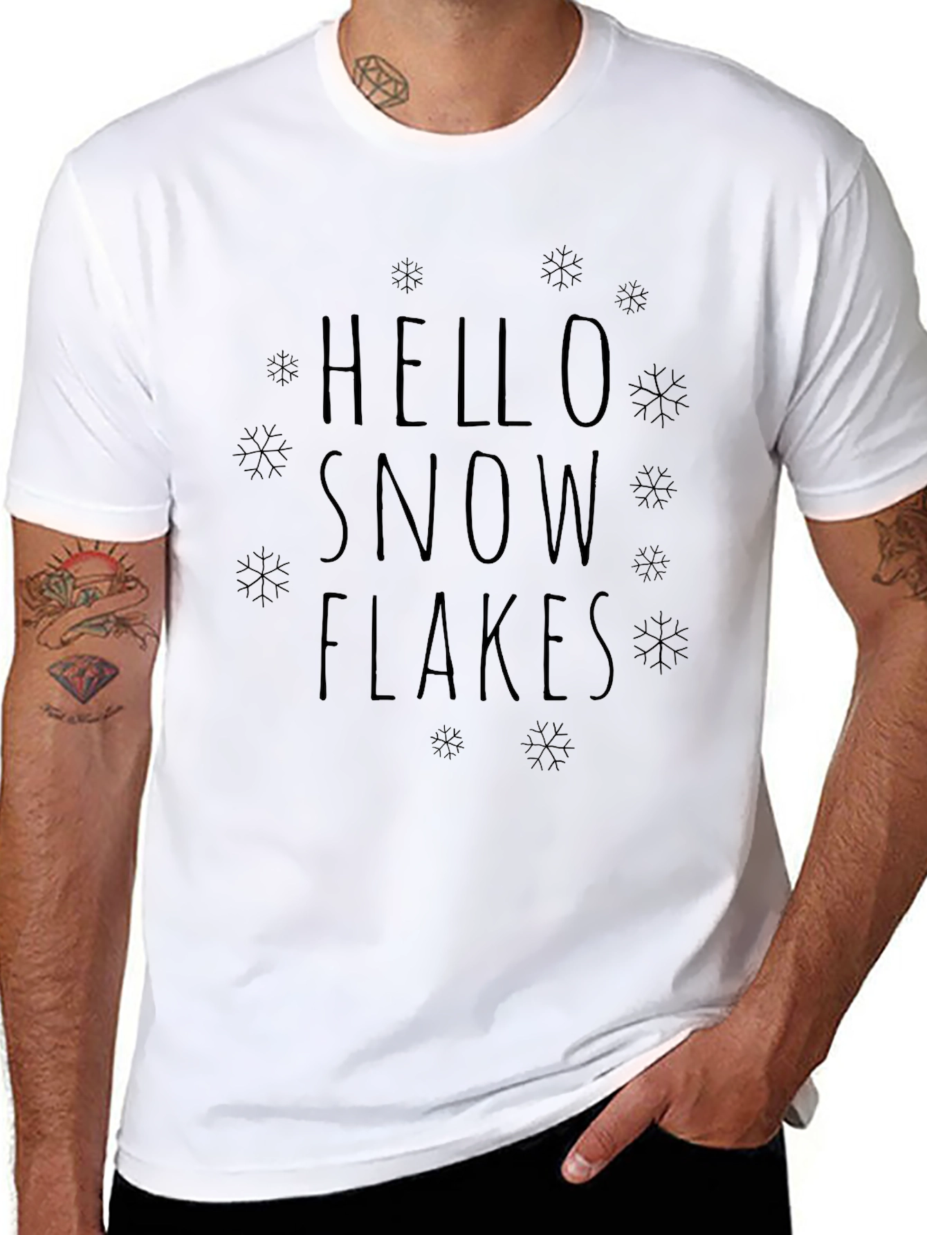 Hello Snowflakes Graphic Tee - Black Cotton Blend