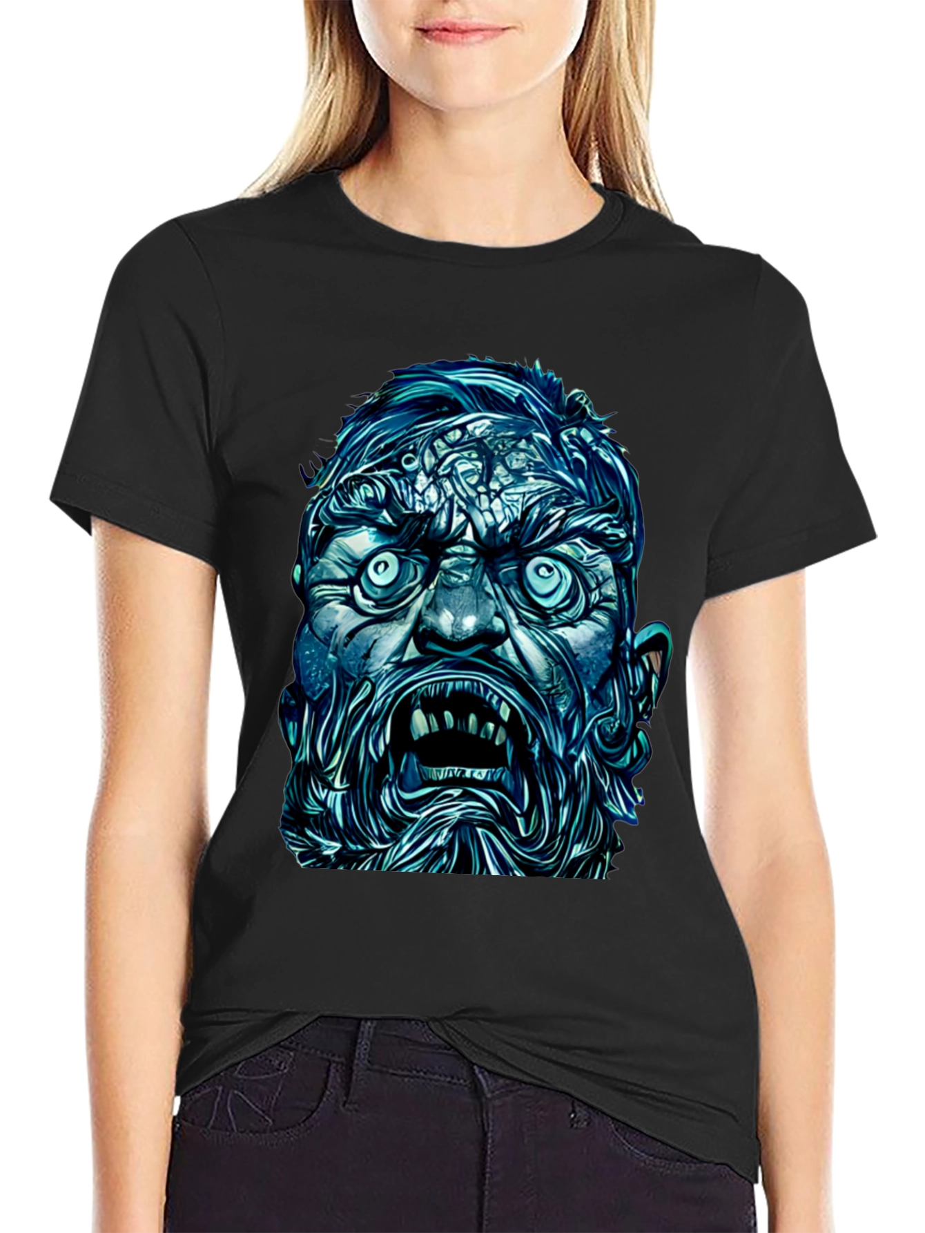 Monster Face Graphic Tee - Bold Black T-Shirt