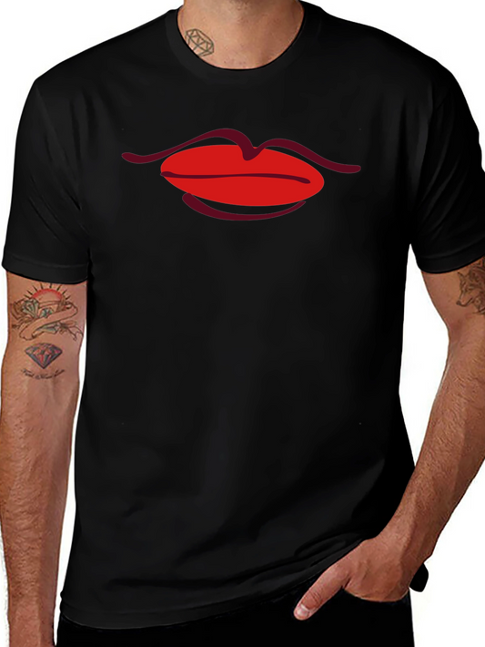 Red Lips Graphic Black T-Shirt