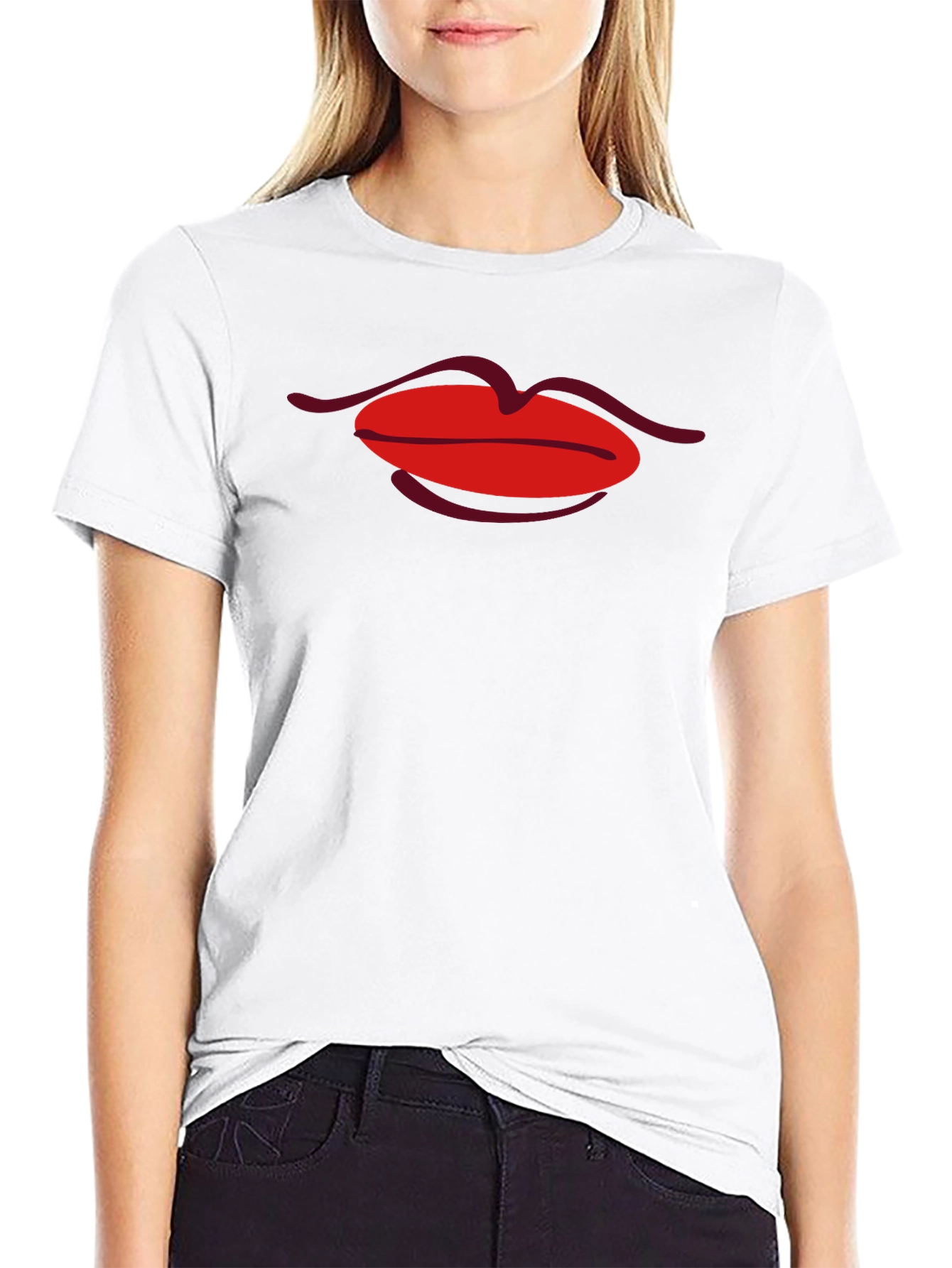 Red Lips Graphic Black T-Shirt