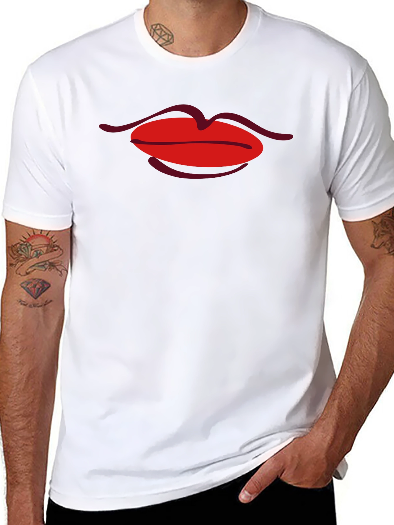 Red Lips Graphic Black T-Shirt
