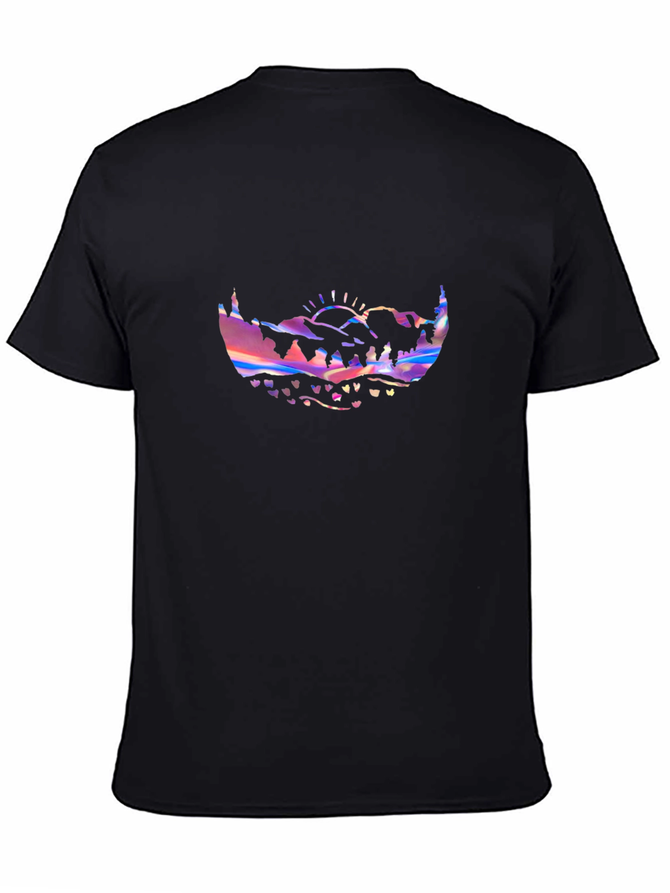 Holographic Mountainscape Mens Black T-Shirt