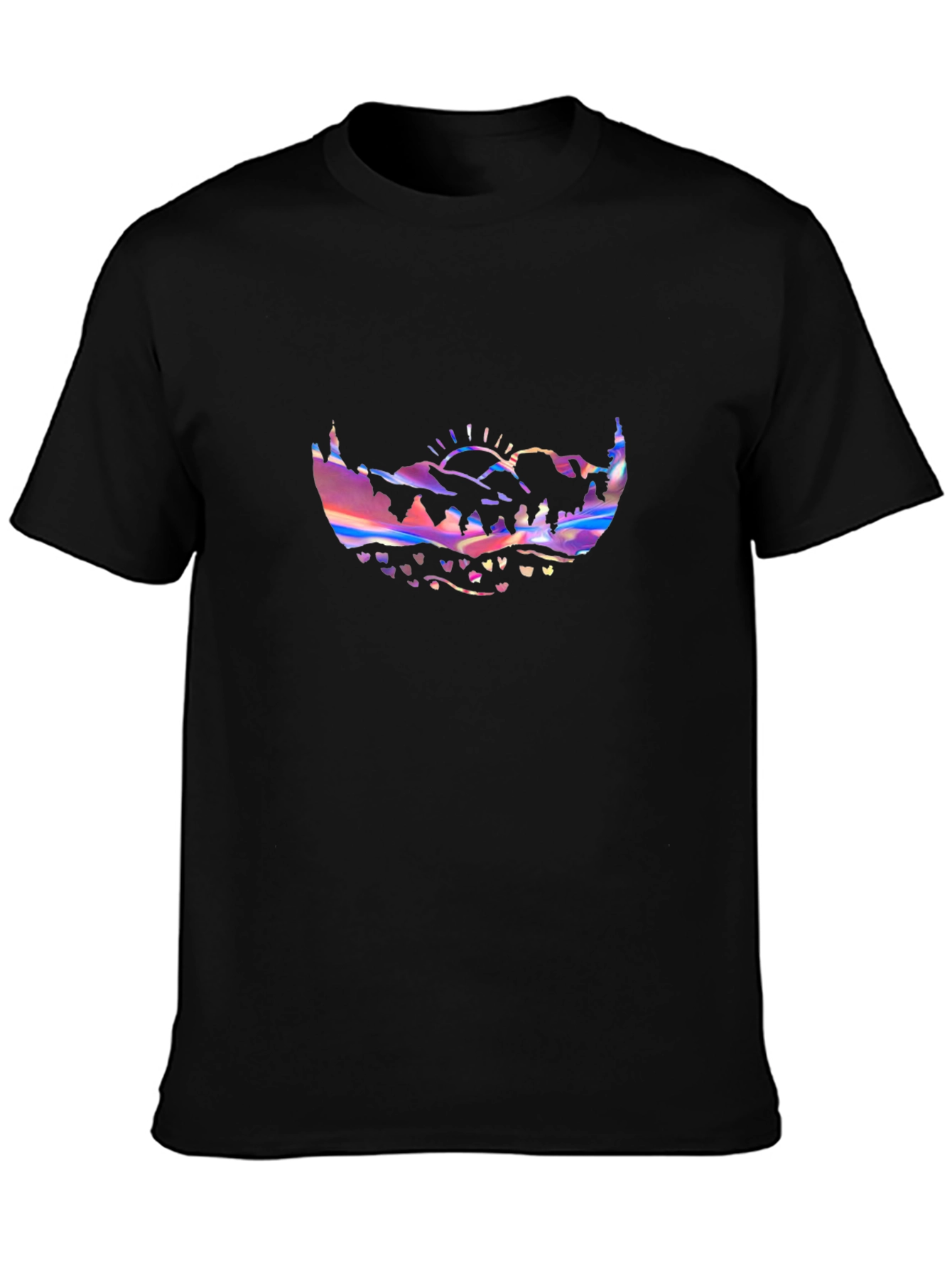 Holographic Mountainscape Mens Black T-Shirt
