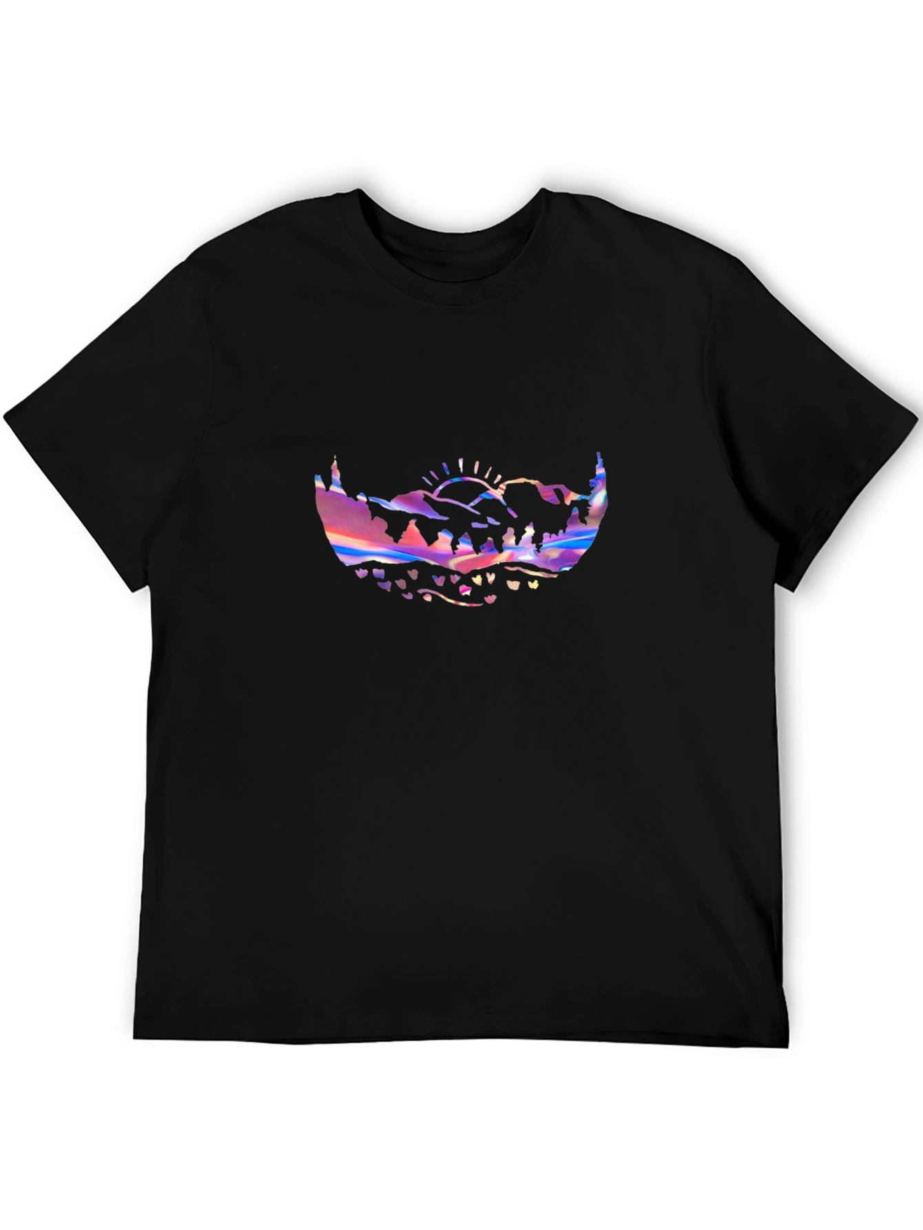 Holographic Mountainscape Mens Black T-Shirt