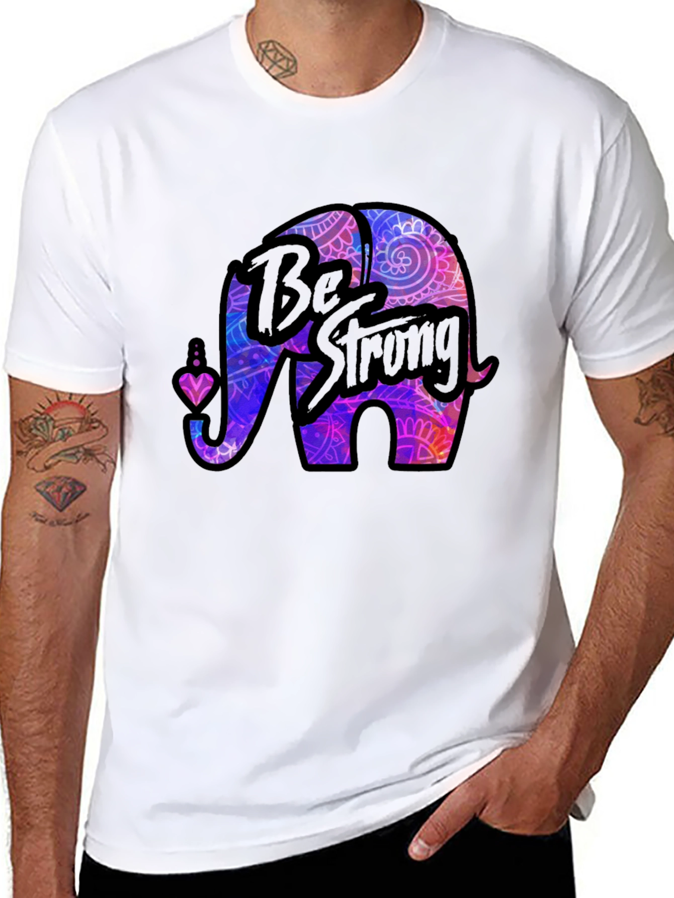 Be Strong Elephant Graphic T-Shirt - Black