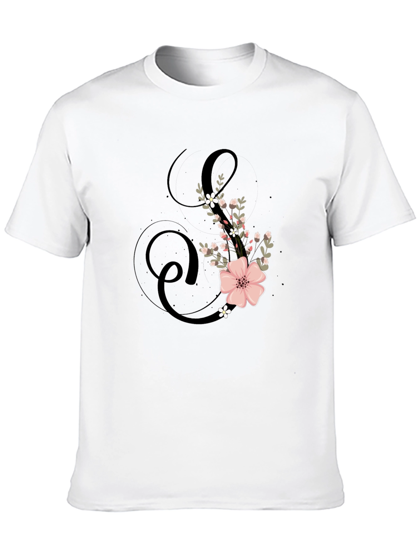 Floral Initial S Black T-Shirt