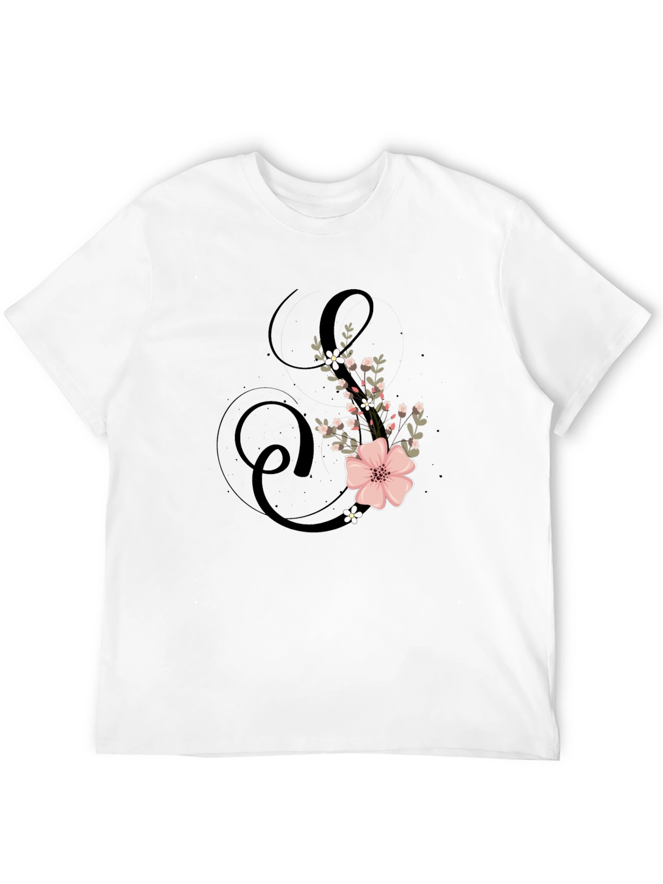 Floral Initial S Black T-Shirt