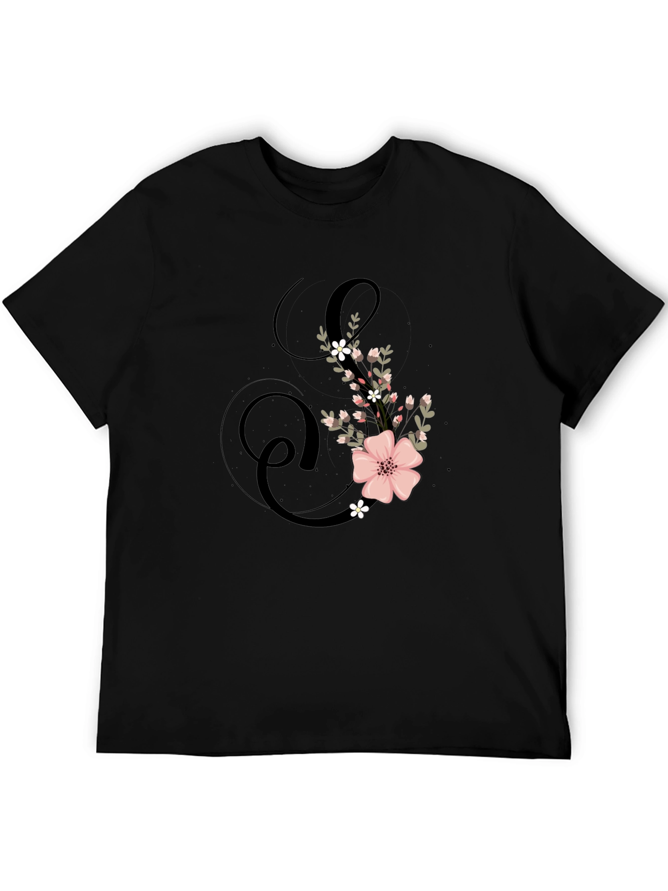 Floral Initial S Black T-Shirt