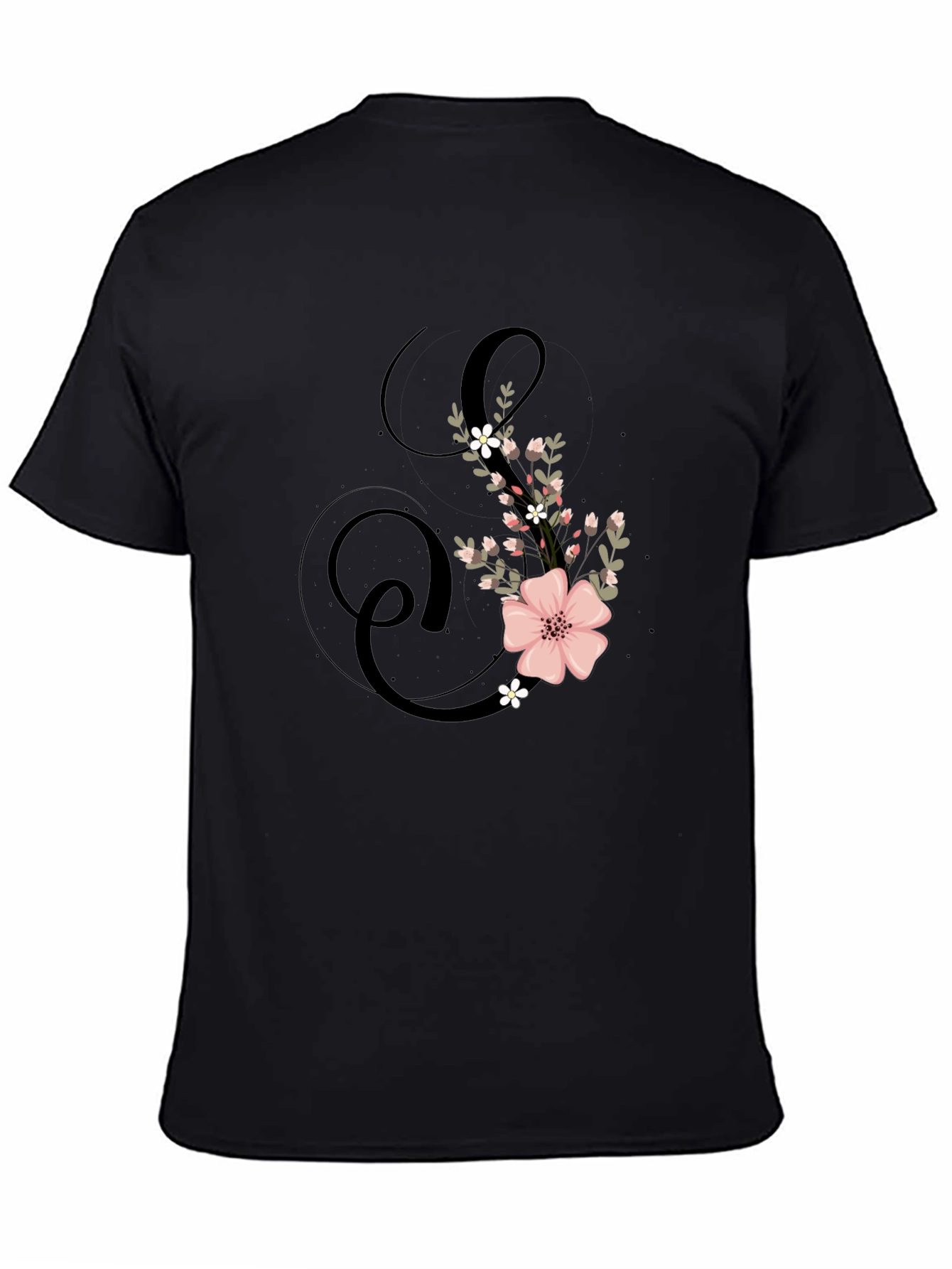 Floral Initial S Black T-Shirt