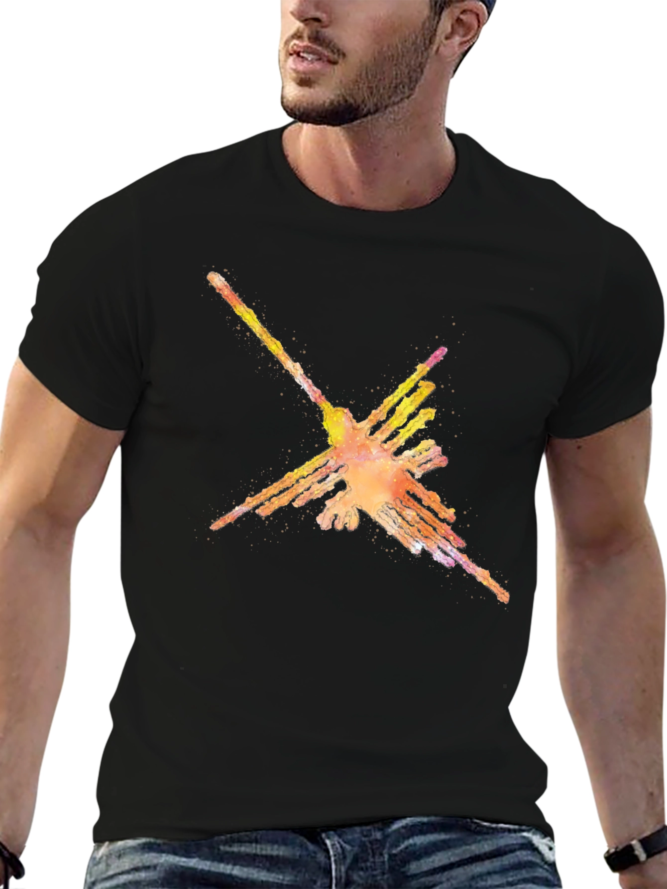 Nazca Lines Hummingbird Black T-Shirt