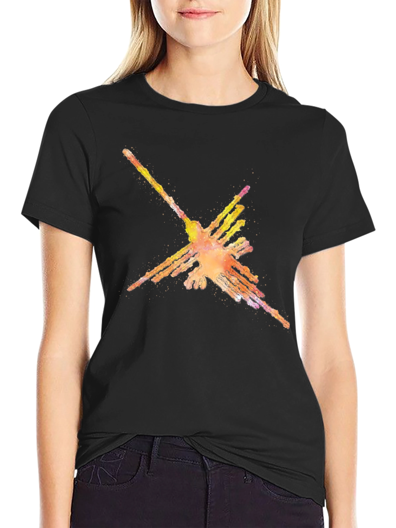 Nazca Lines Hummingbird Black T-Shirt